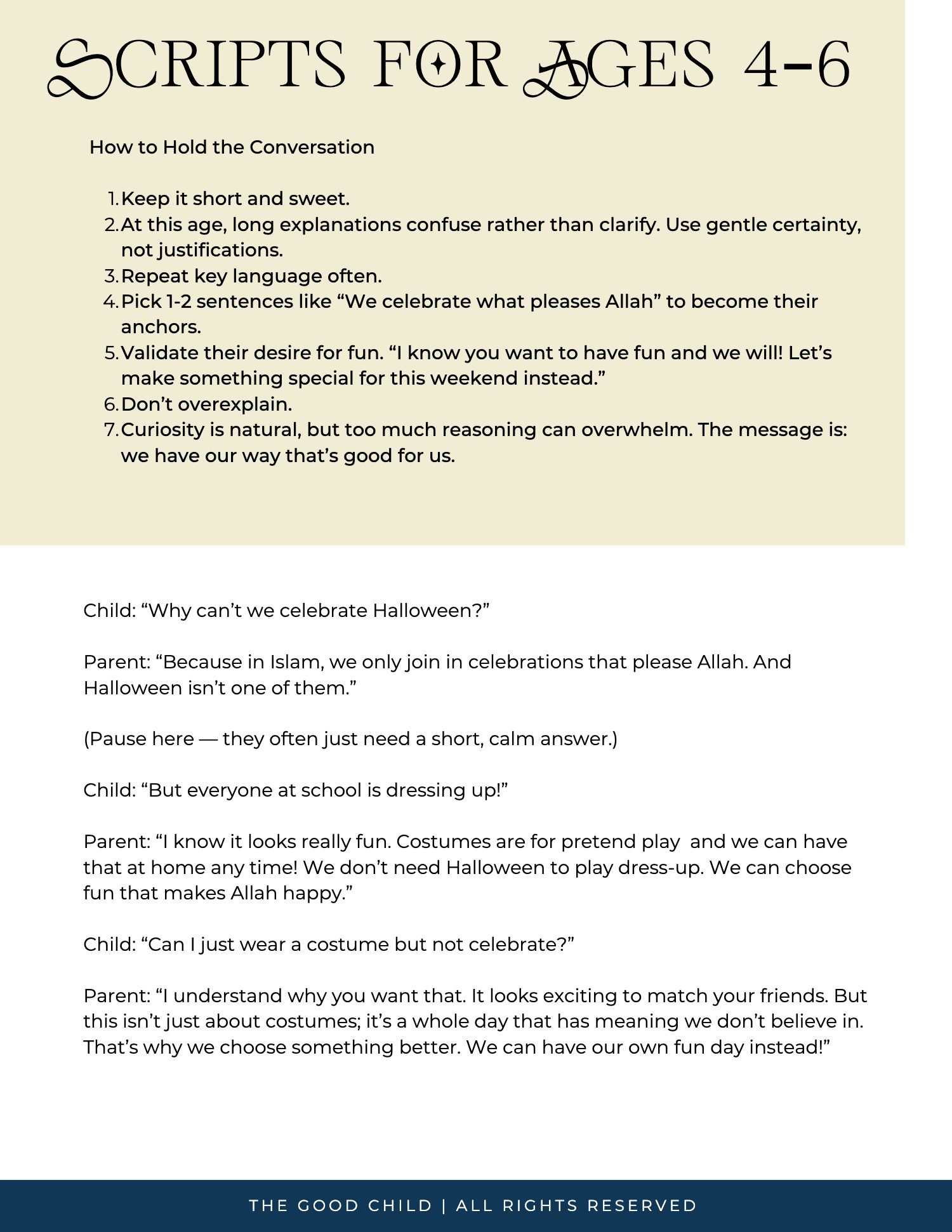 Guide page: Scripts for ages 4 to 6, how to hold the conversation