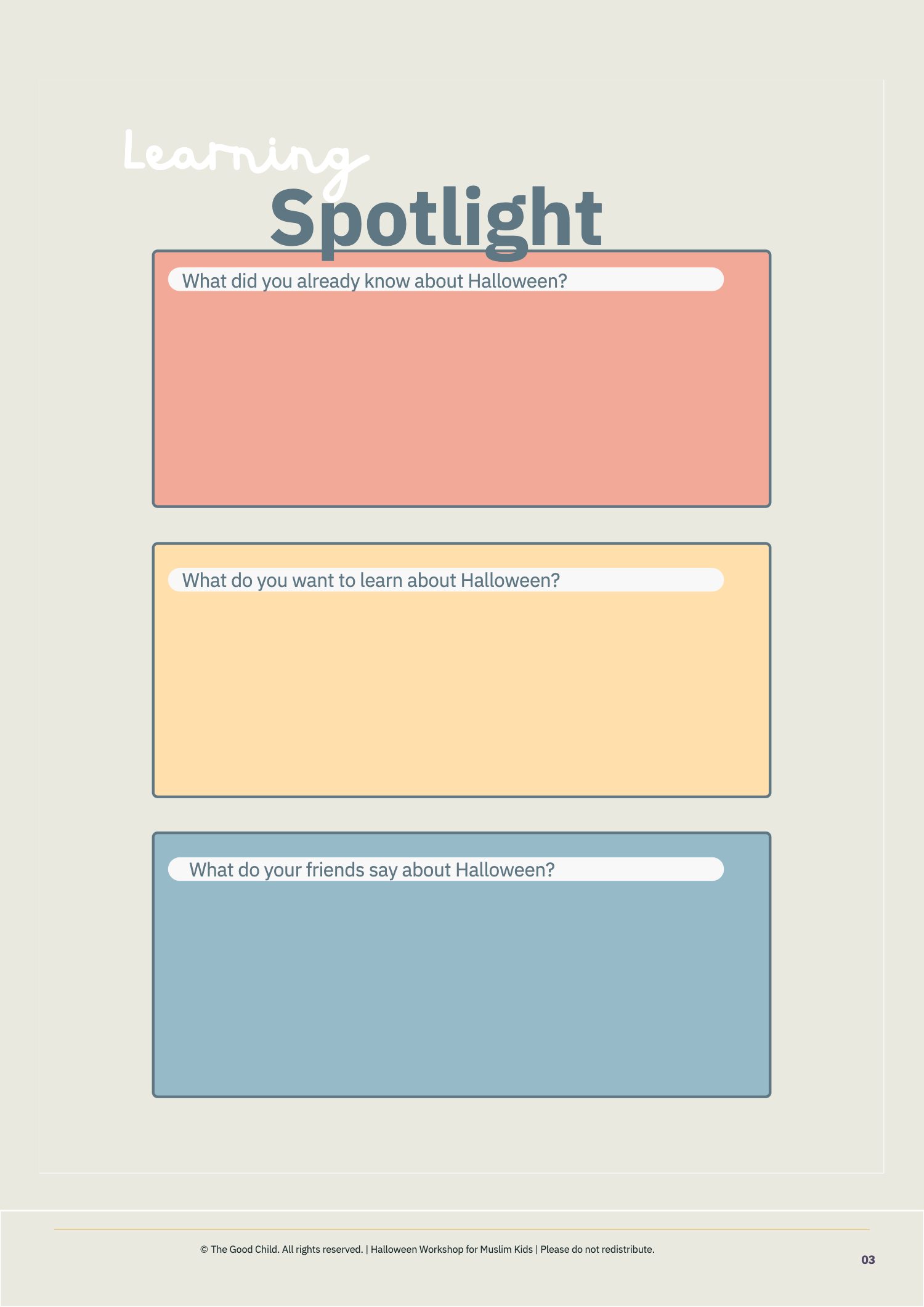 Workbook activity page: Learning Spotlight, what do you already know about Halloween?